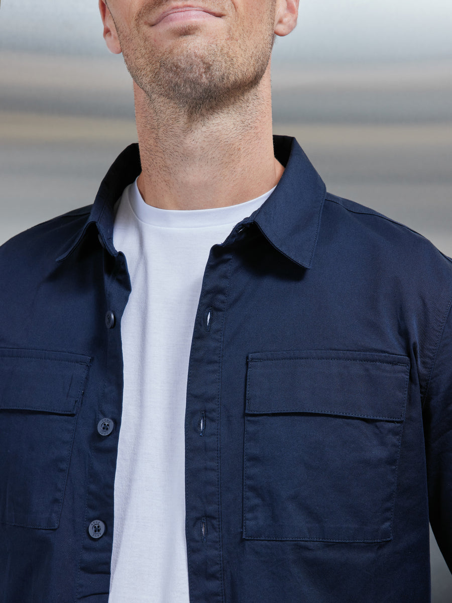 Cotton Cargo Overshirt in Navy