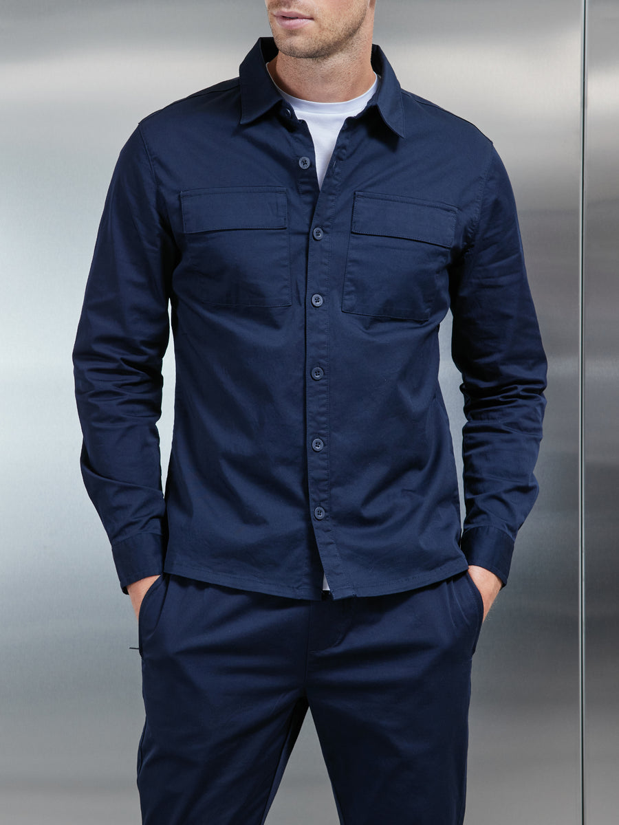 Cotton Cargo Overshirt in Navy