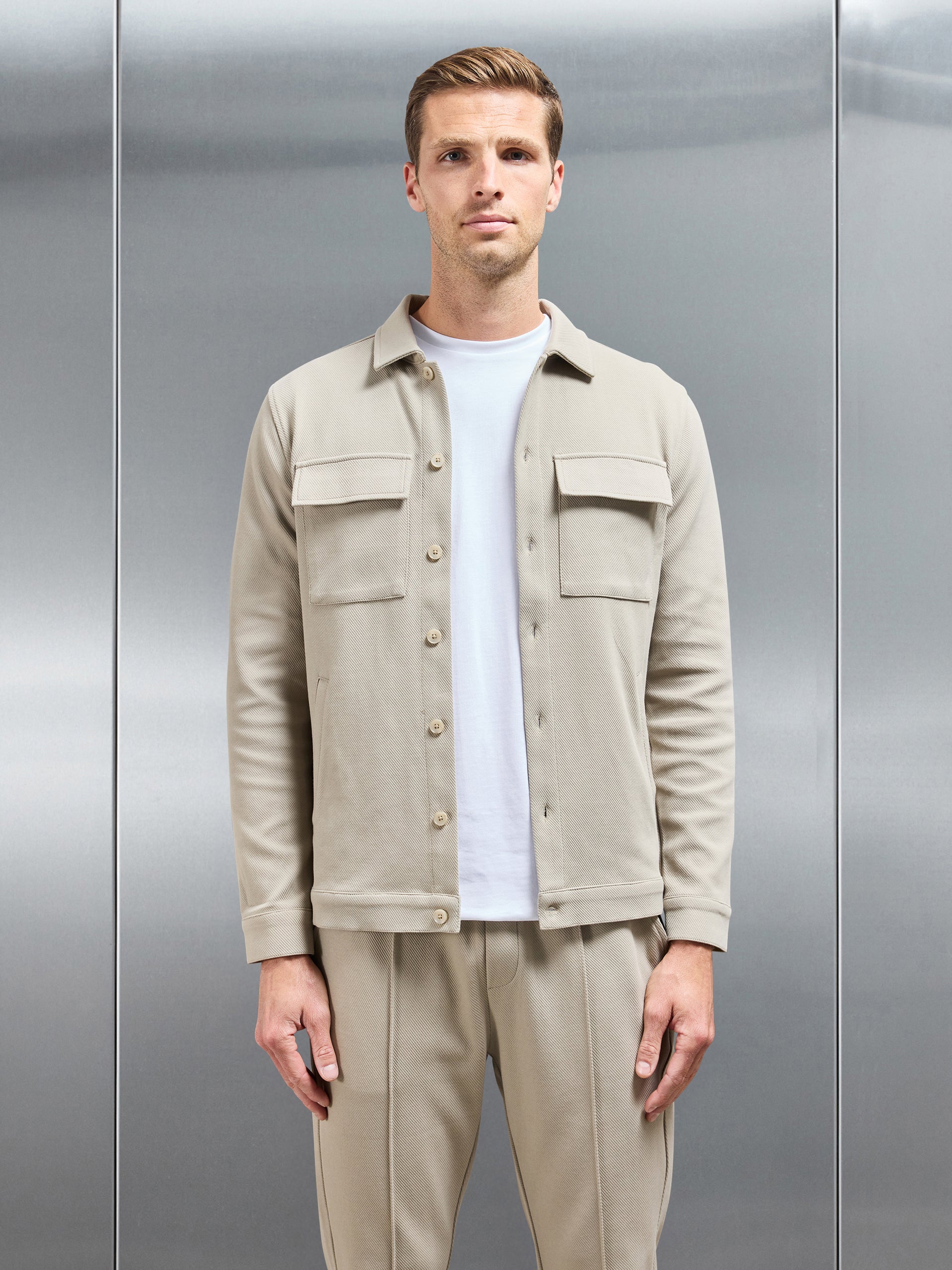 Cotton Twill Overshirt in Stone