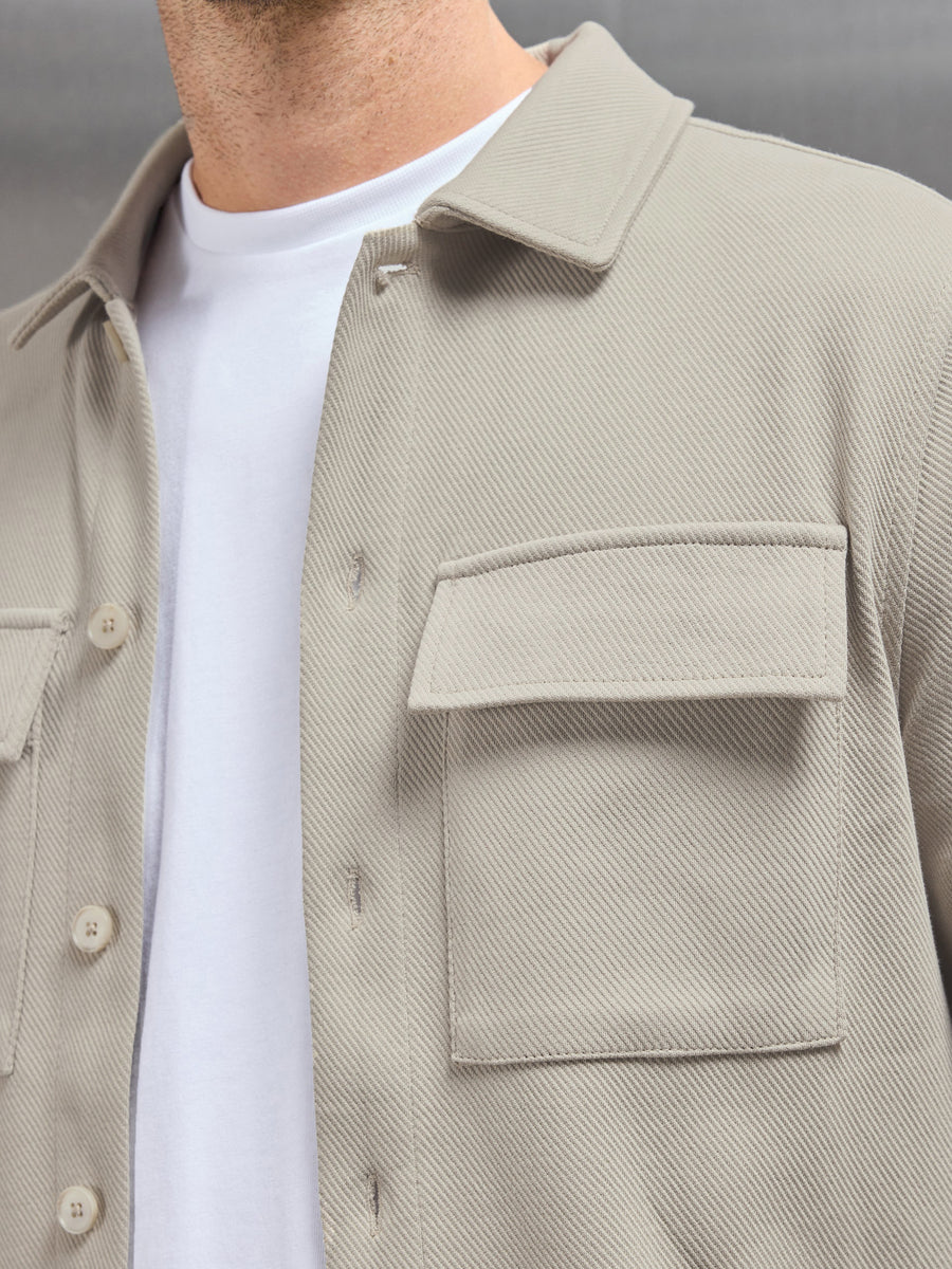 Cotton Twill Overshirt in Stone