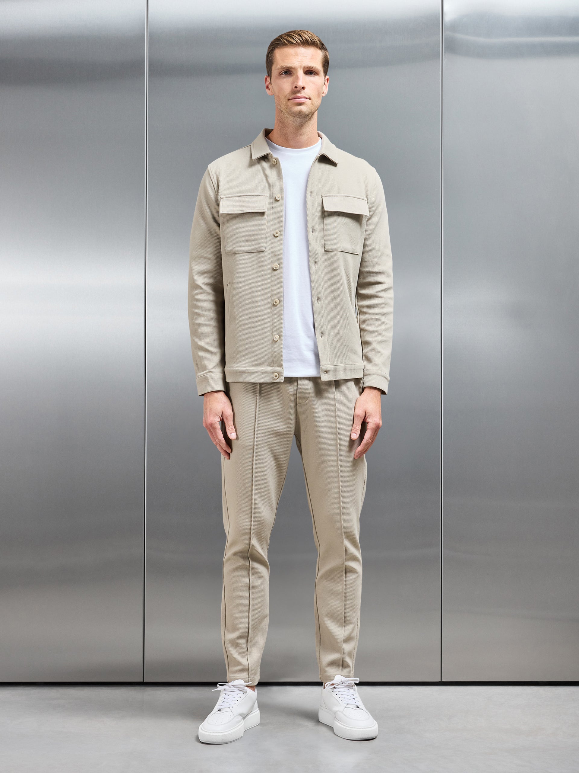 Cotton Twill Overshirt in Stone