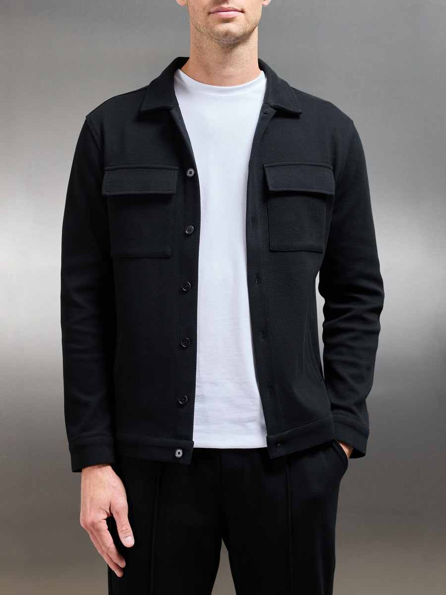 Cotton Twill Overshirt in Black