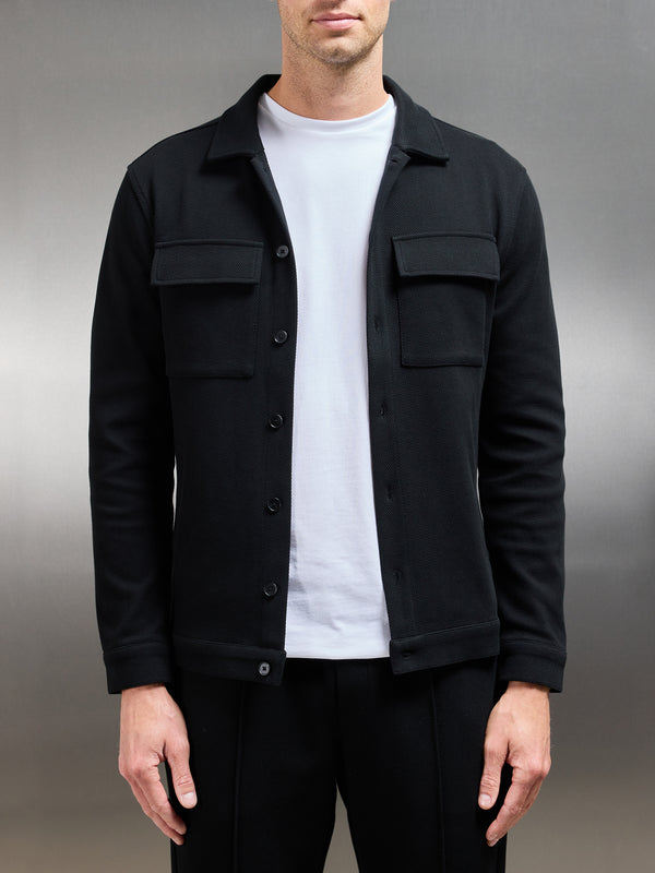 Cotton Twill Overshirt in Black