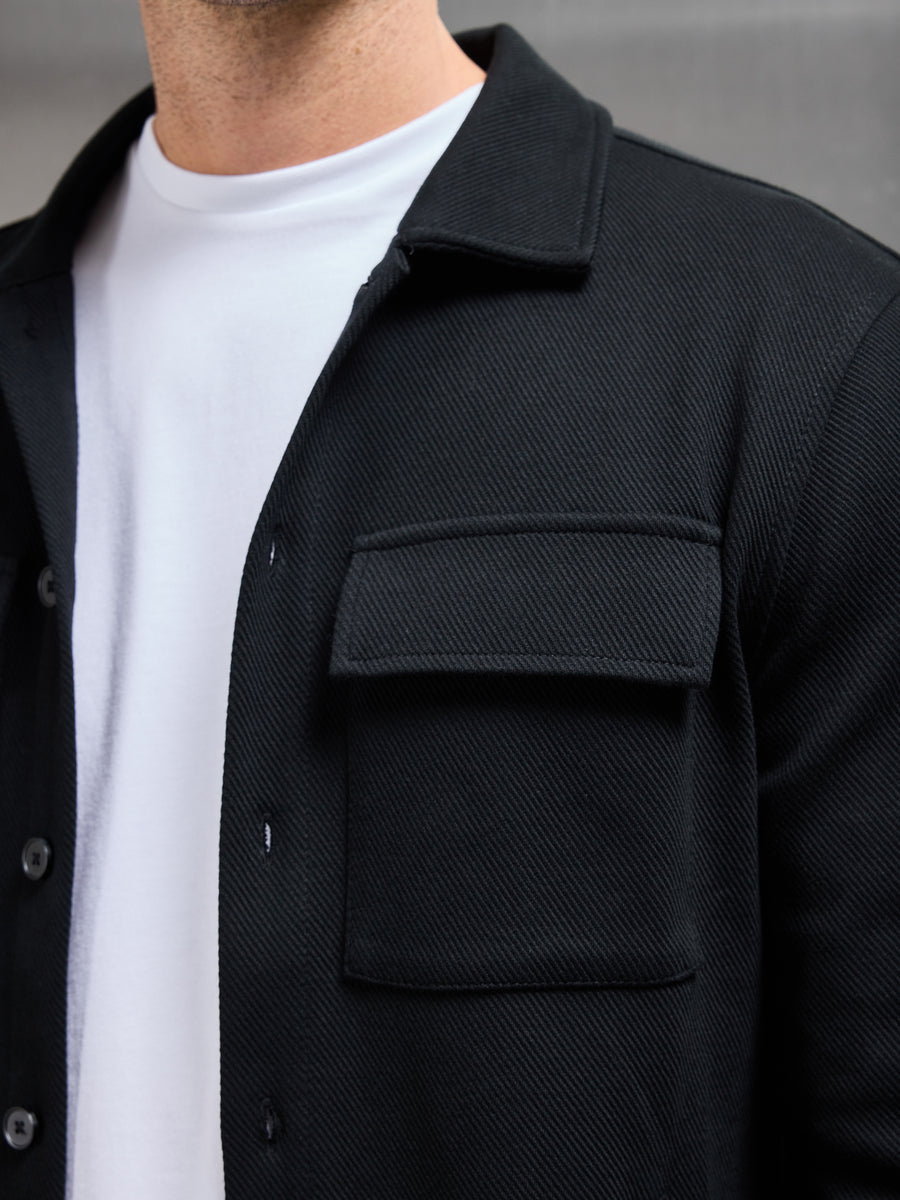 Cotton Twill Overshirt in Black