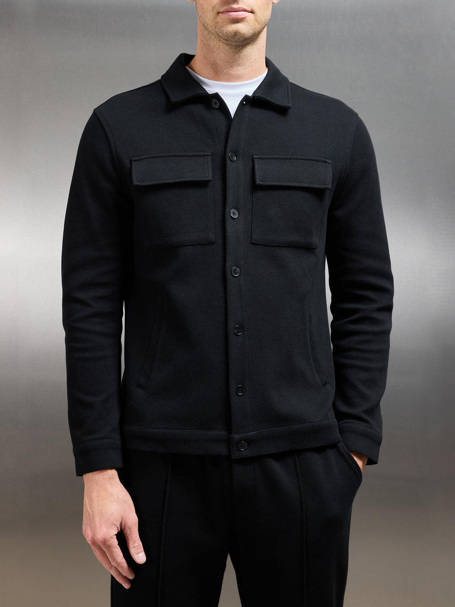 Cotton Twill Overshirt in Black