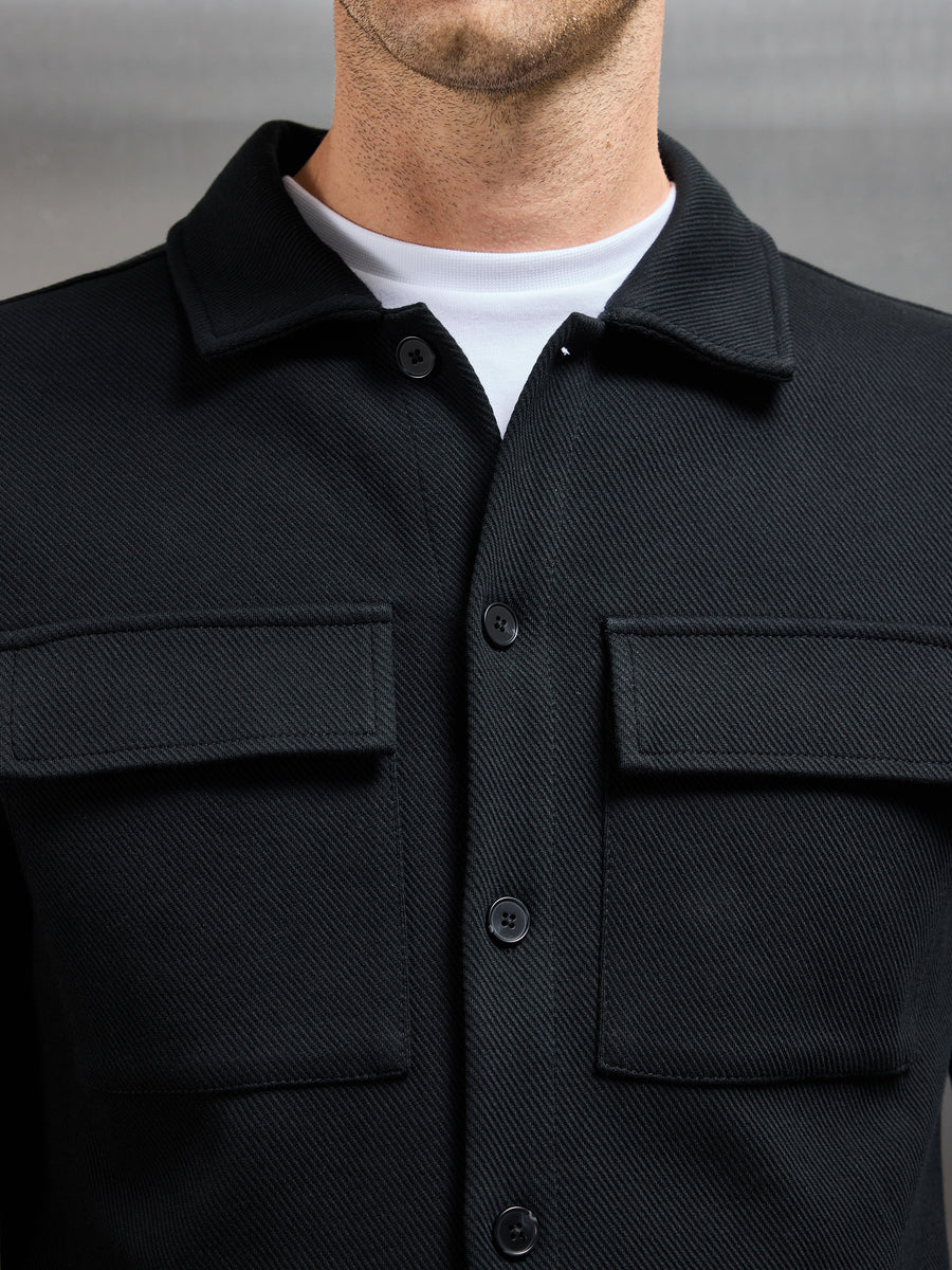 Cotton Twill Overshirt in Black