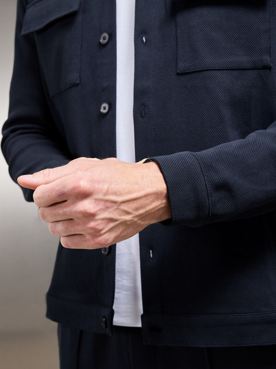 Cotton Twill Overshirt in Navy