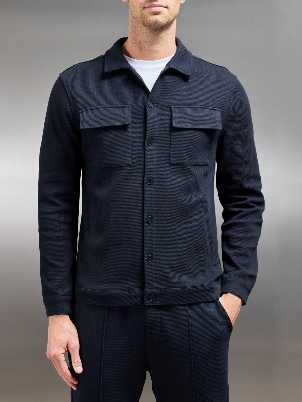 Cotton Twill Overshirt in Navy