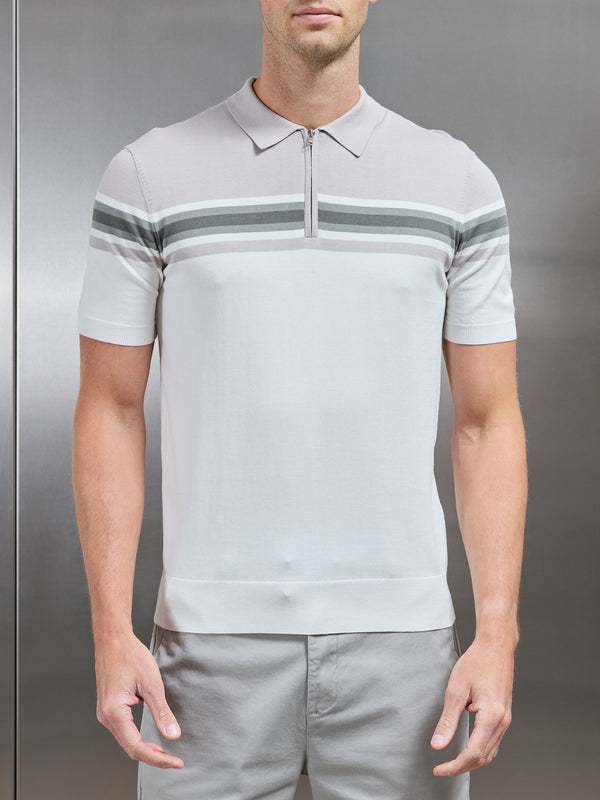 Cotton And Silk Colour Block Polo Shirt in White Sage