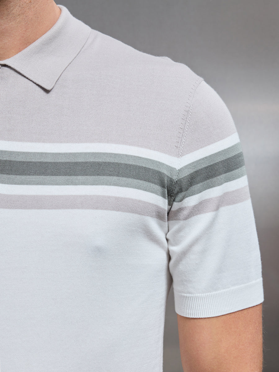 Cotton And Silk Colour Block Polo Shirt in White Sage