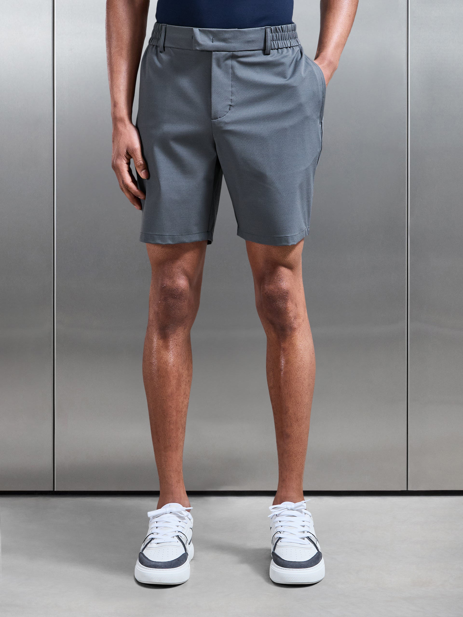 Crease Resistant Stretch Chino Short in Grey