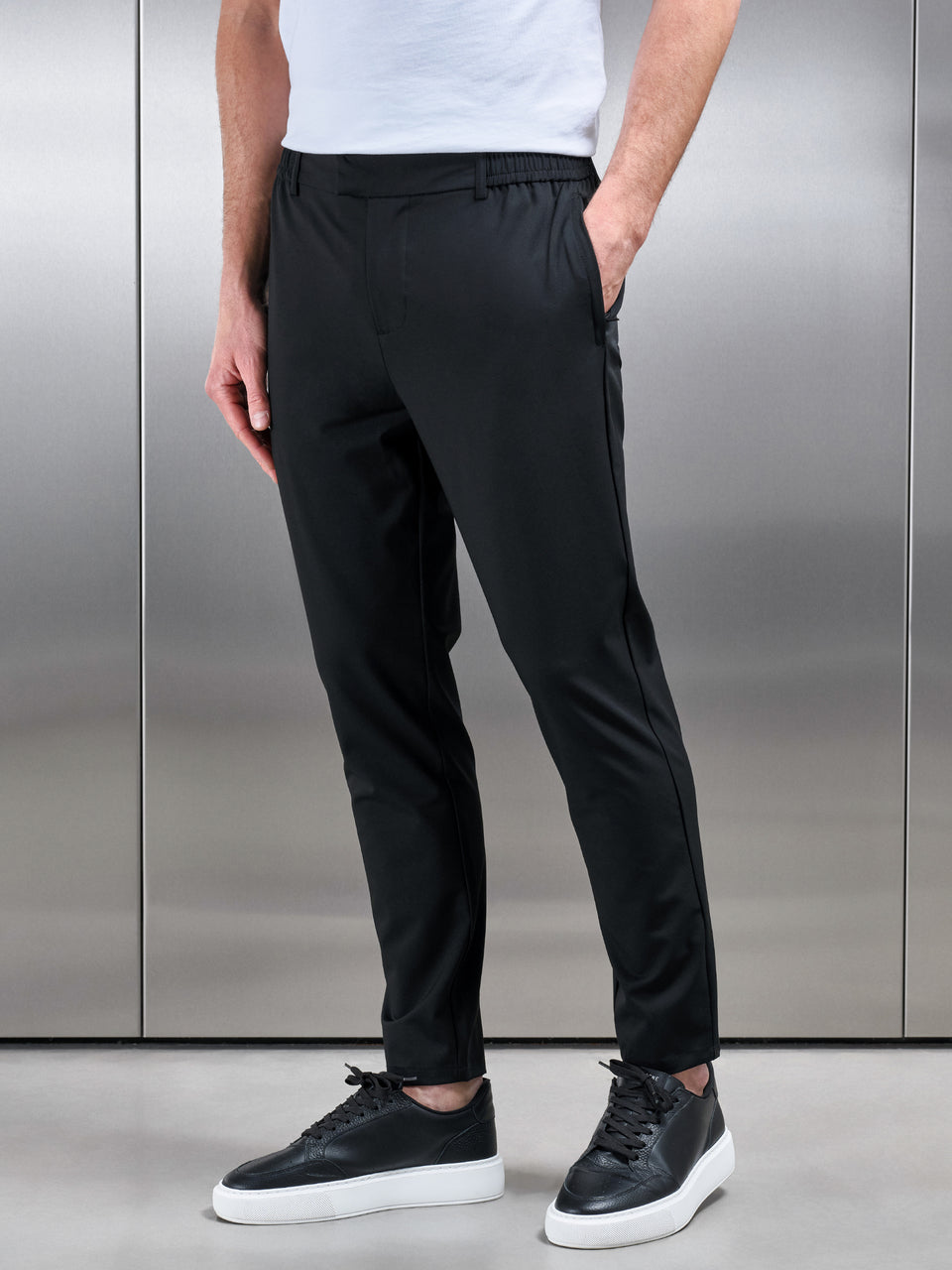 Crease Resistant Stretch Chino Trouser in Black