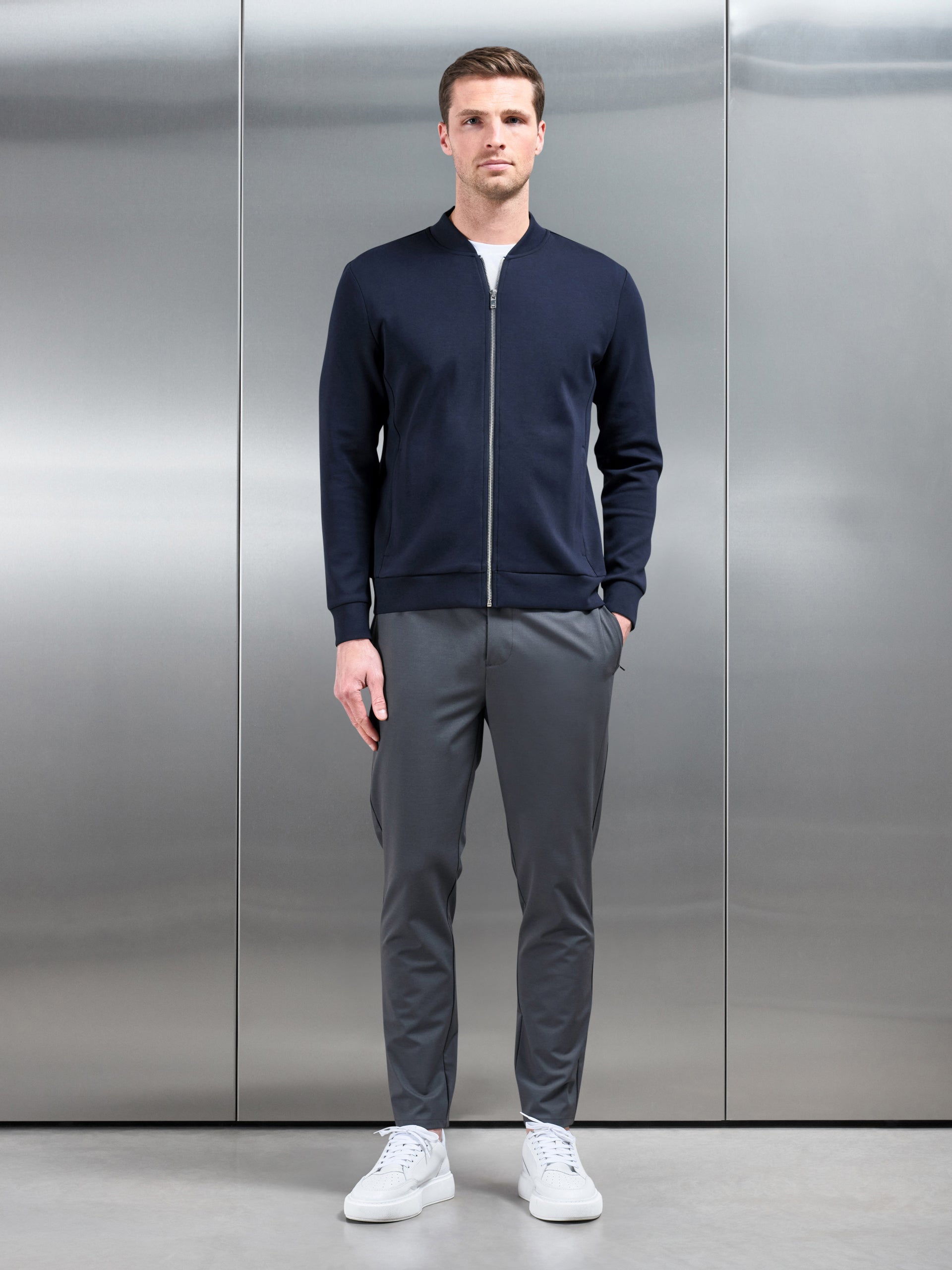 Crease Resistant Stretch Chino Trouser in Grey