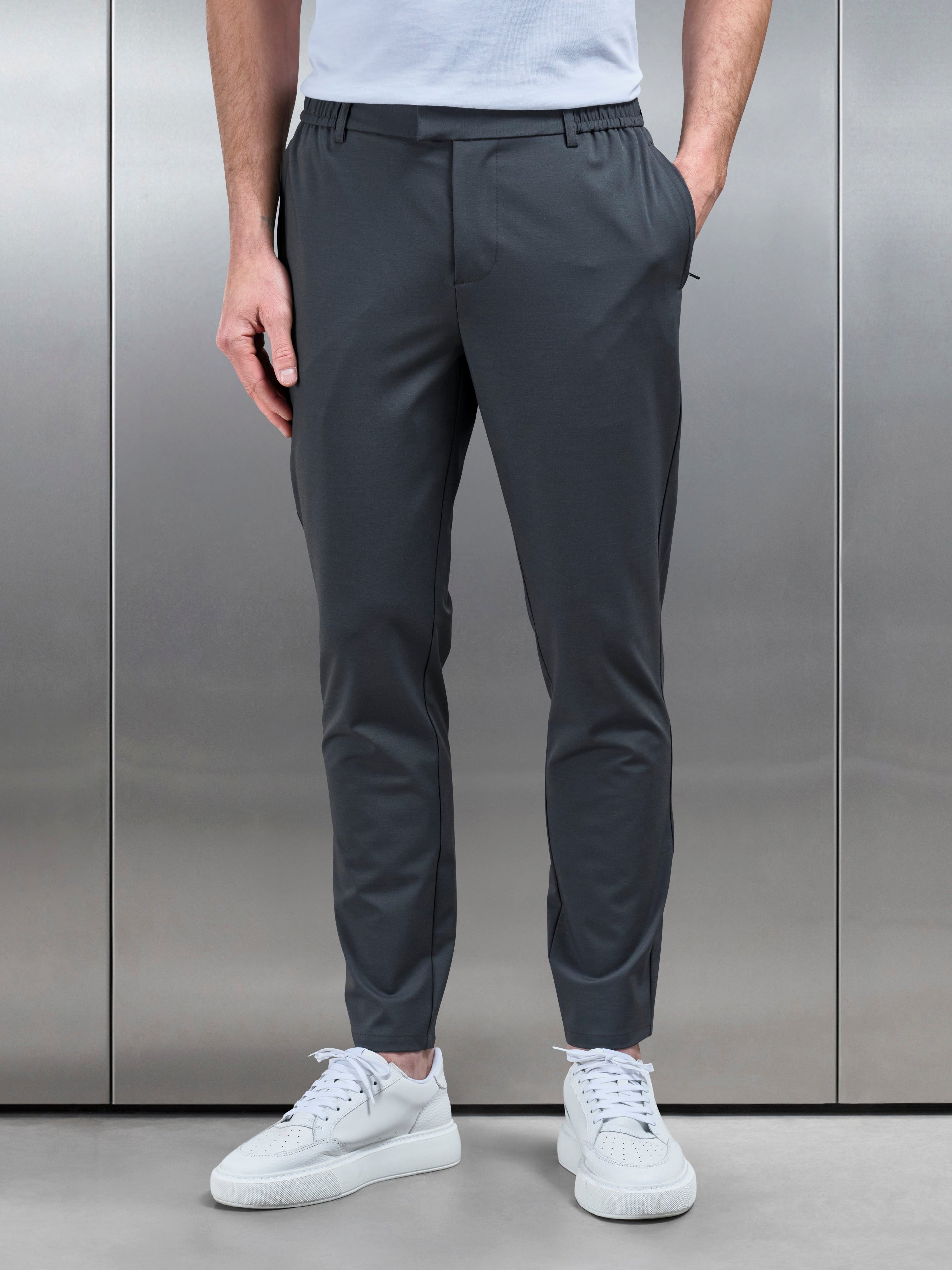 Crease Resistant Stretch Chino Trouser in Grey