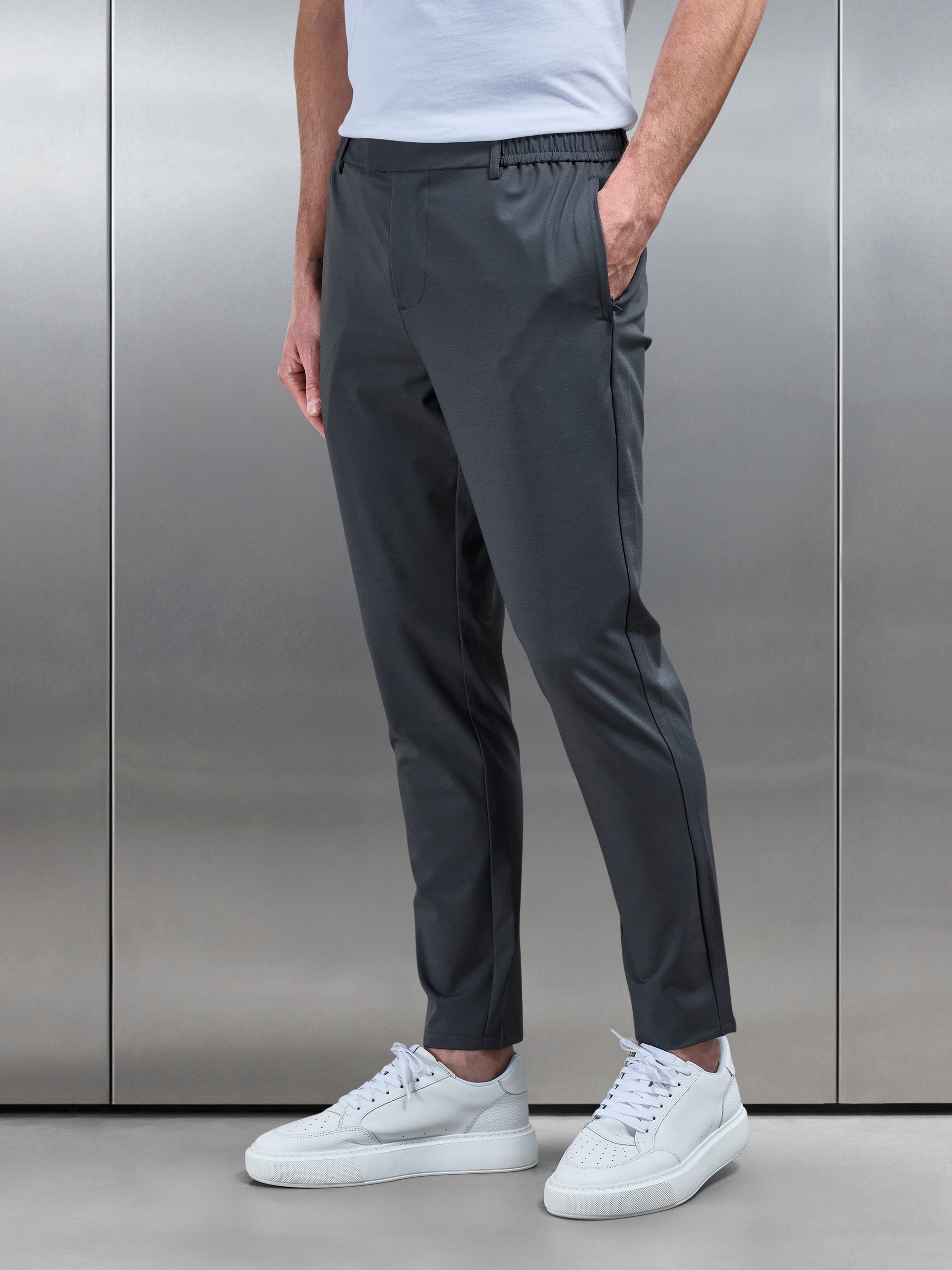 Crease Resistant Stretch Chino Trouser in Grey