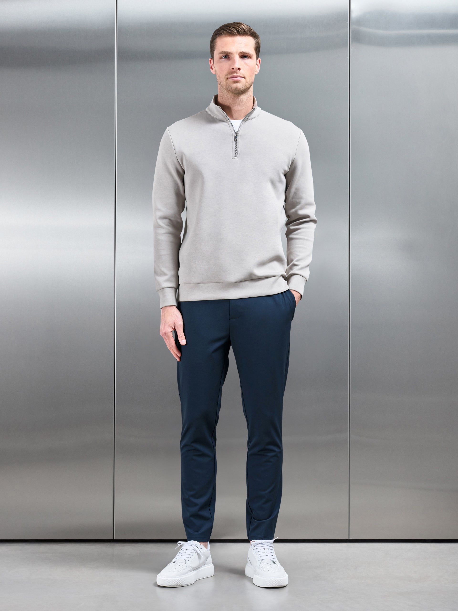 Crease Resistant Stretch Chino Trouser in Navy
