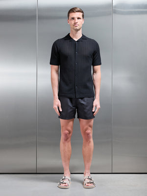 Crochet Revere Collar Shirt in Black