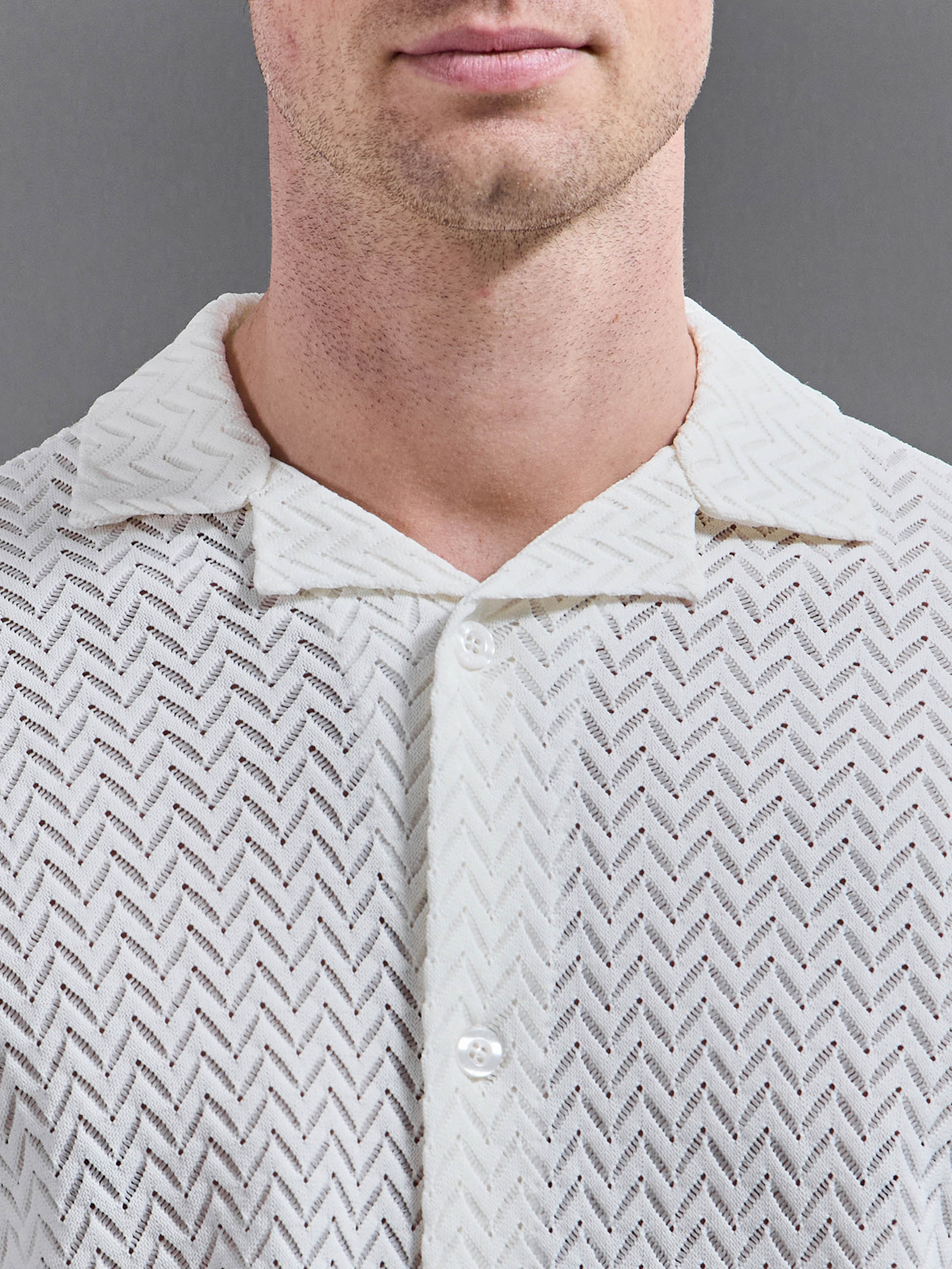 Crochet Revere Collar Shirt in Ecru