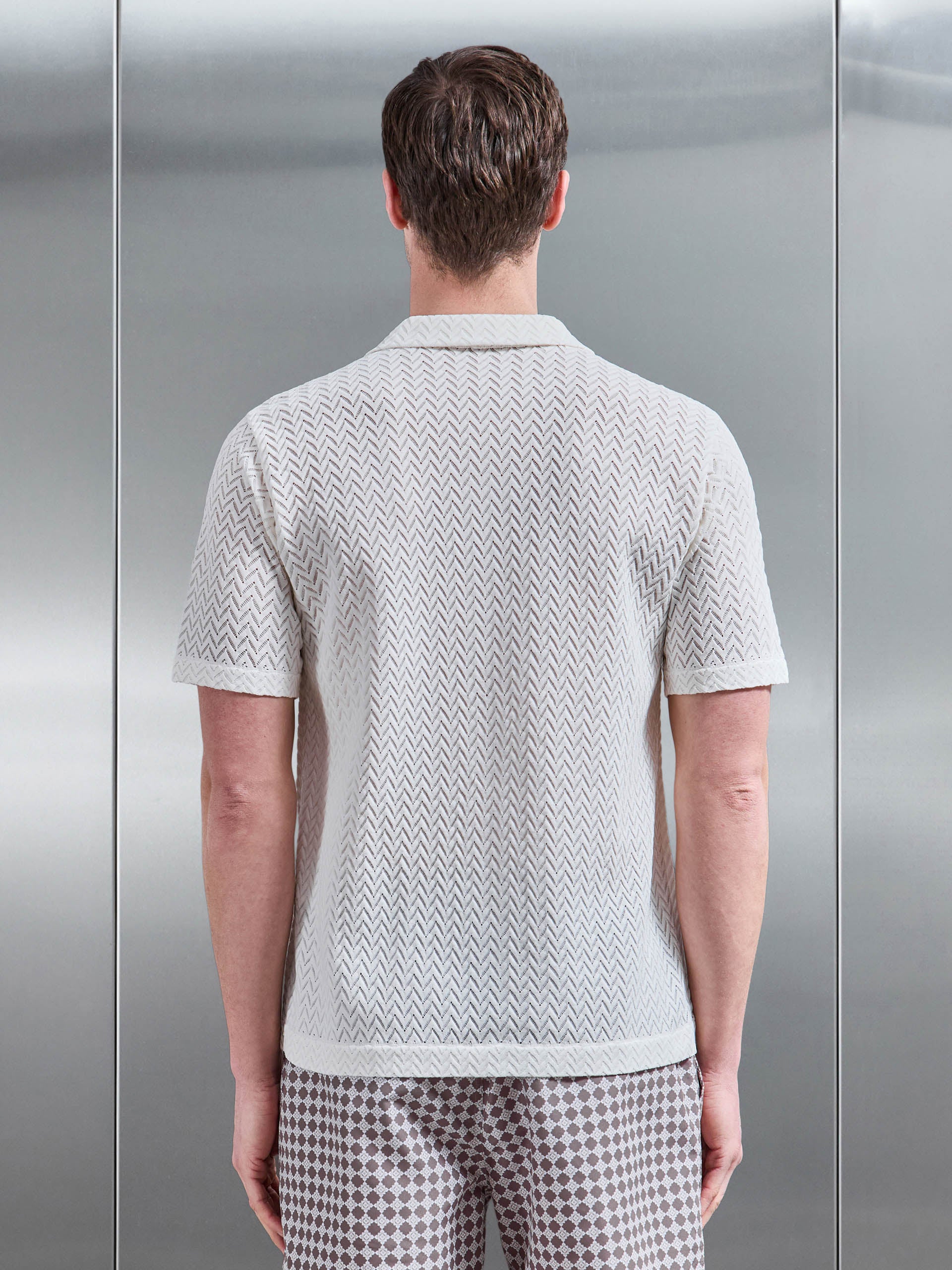 Crochet Revere Collar Shirt in Ecru