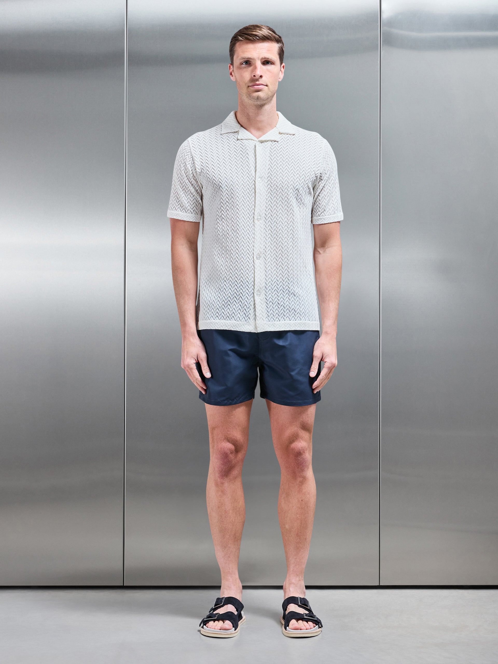 Crochet Revere Collar Shirt in Ecru
