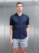 Crochet Revere Collar Shirt in Navy