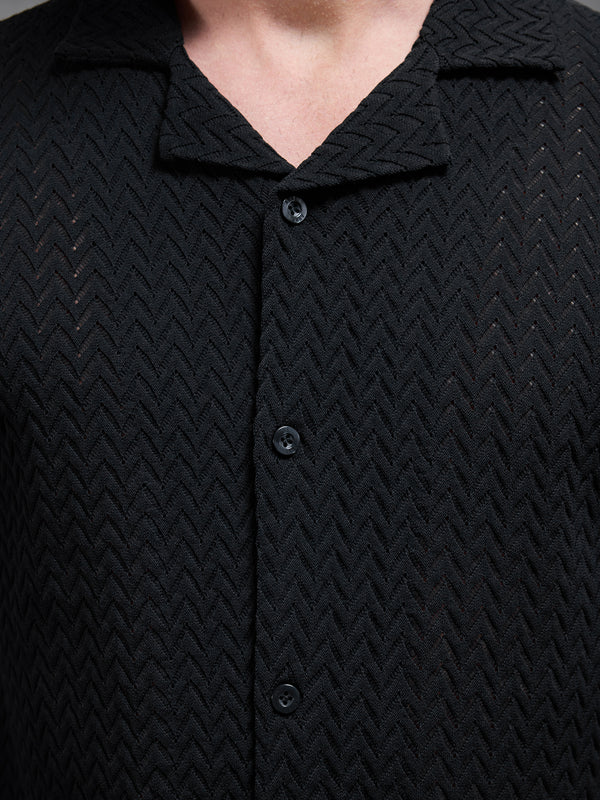 Crochet Revere Collar Shirt in Black