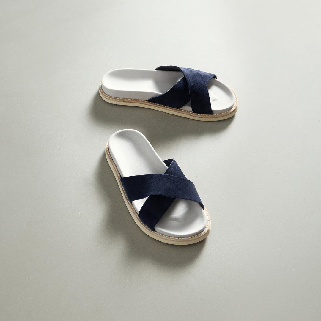 Suede Crossover Slides in Navy