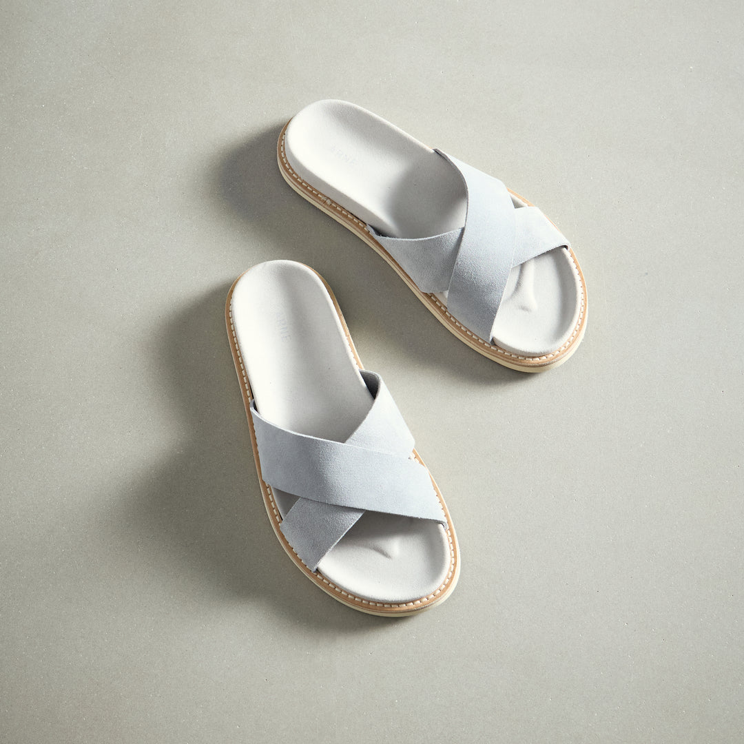 Suede Crossover Slides in Grey