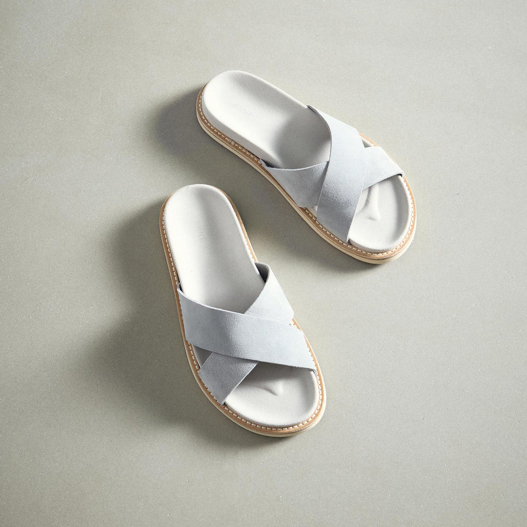 Suede Crossover Slides in Grey