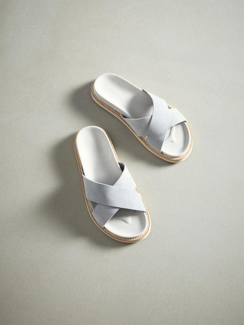 Suede Crossover Slides in Grey