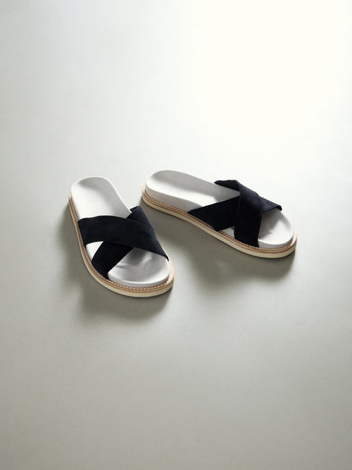 Suede Crossover Slides in Black