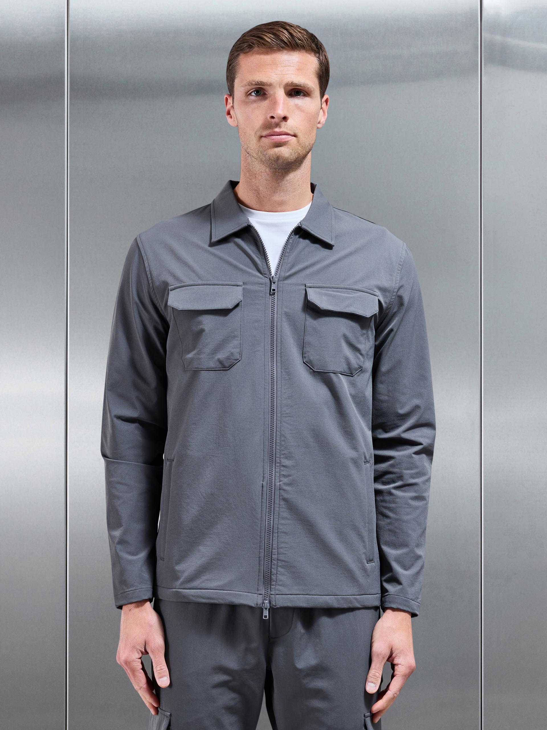 Cargo Zip Through Jacket in Grey