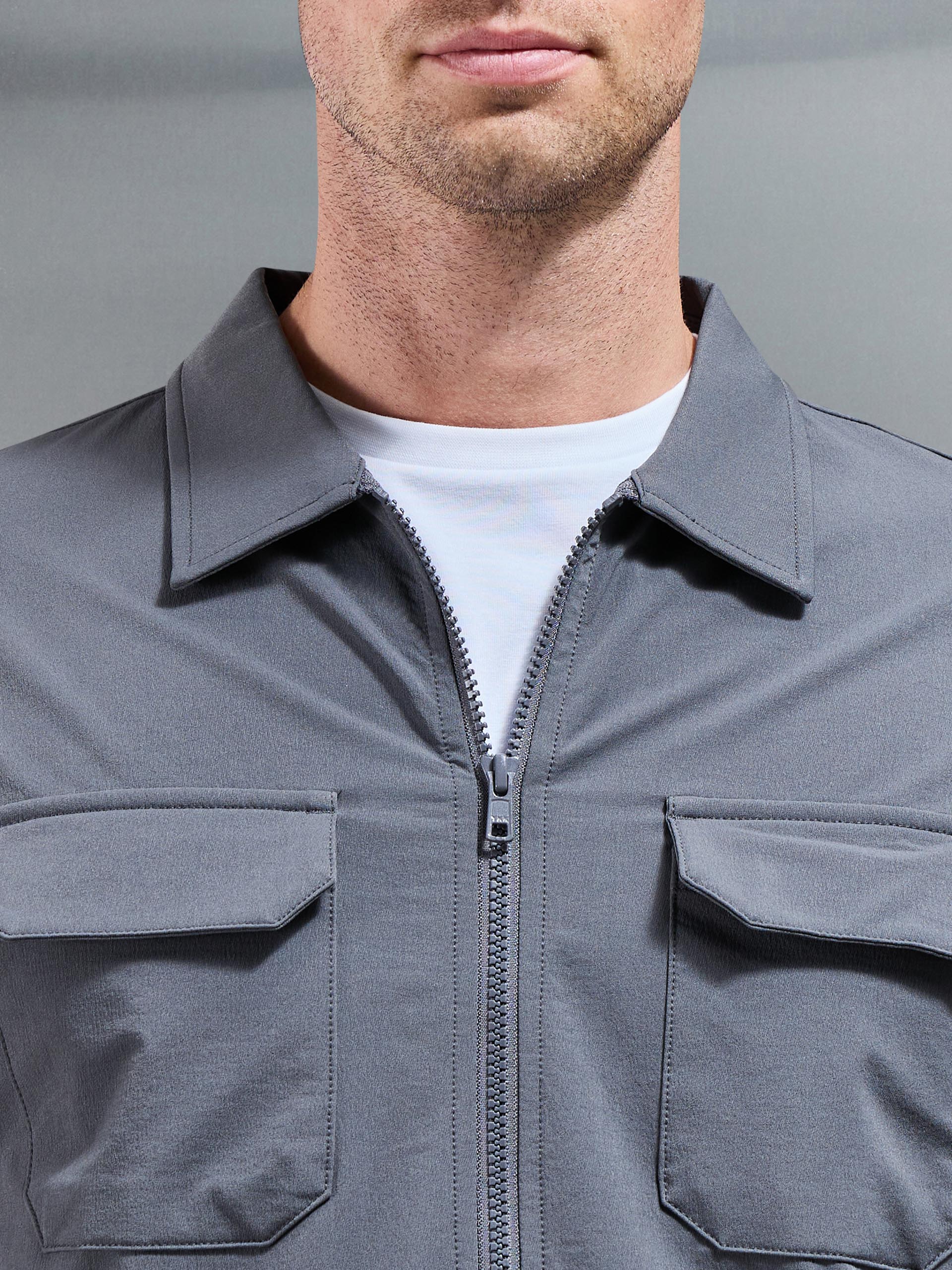 Cargo Zip Through Jacket in Grey