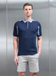 Colour Block Zip Polo Shirt in Navy