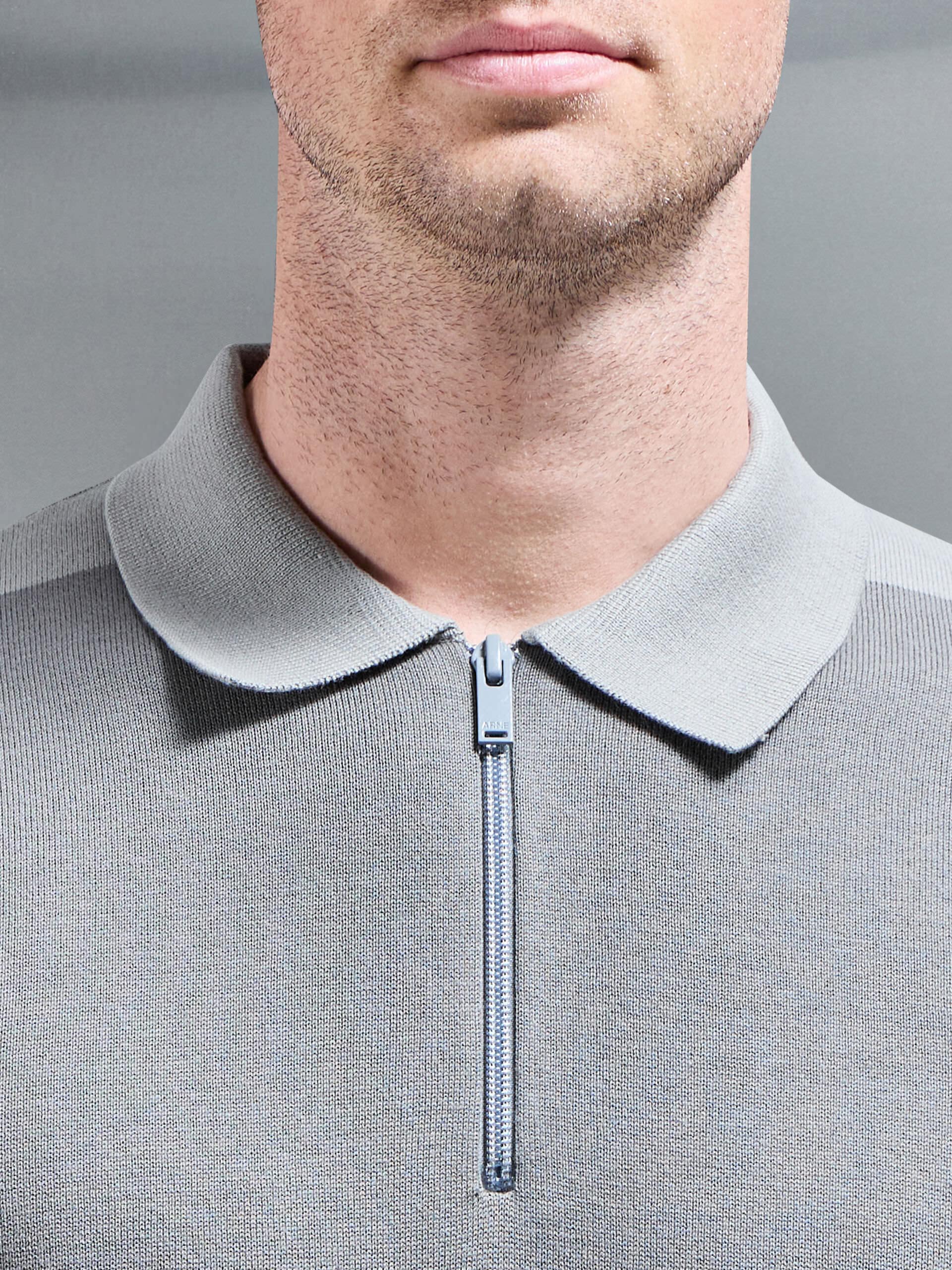 Colour Block Zip Polo Shirt in Sage