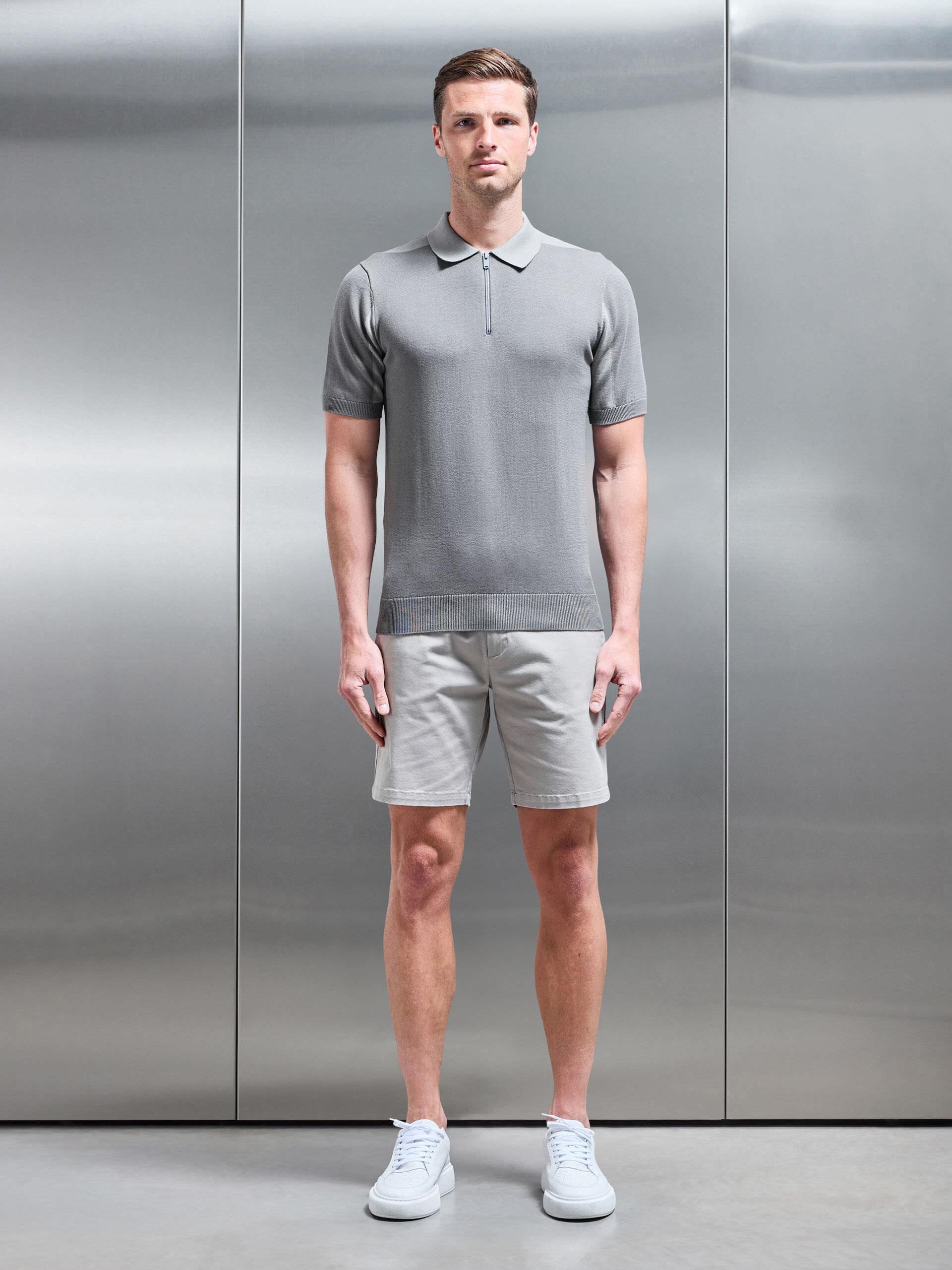 Colour Block Zip Polo Shirt in Sage