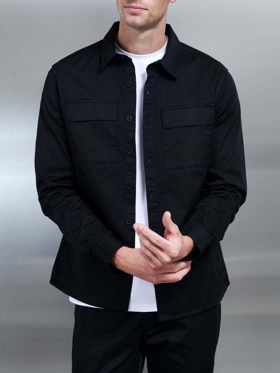 Cotton Cargo Overshirt in Black