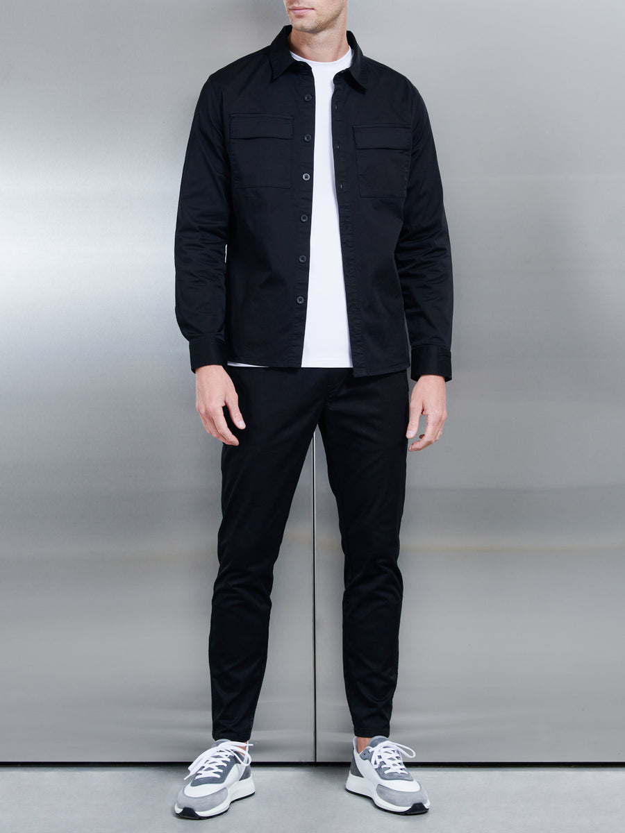 Cotton Cargo Overshirt in Black