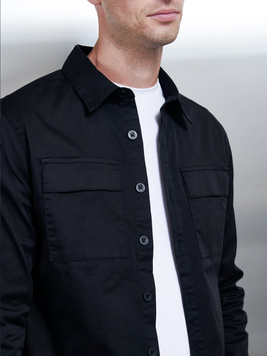 Cotton Cargo Overshirt in Black