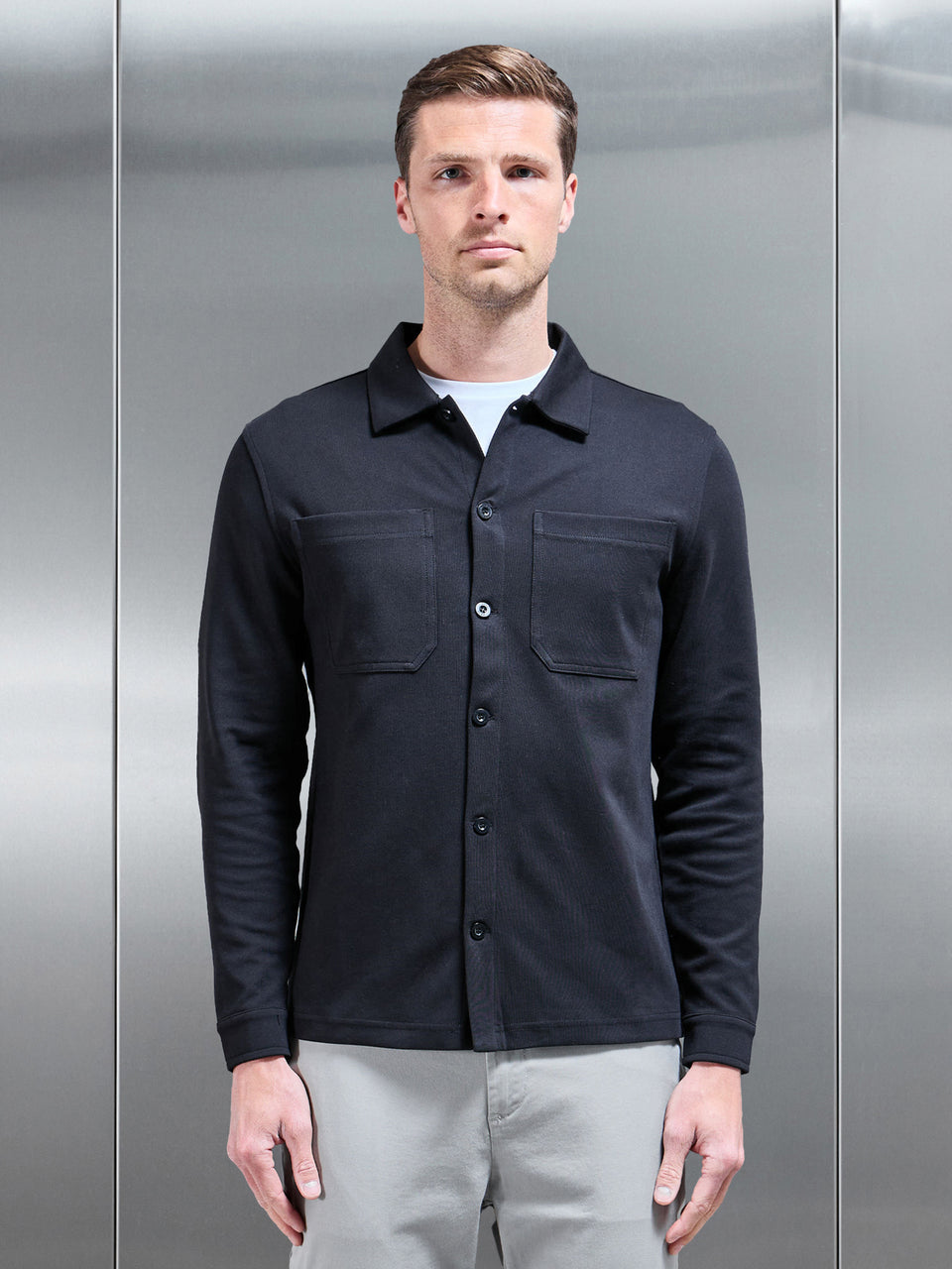 Cotton Jersey Overshirt in Black