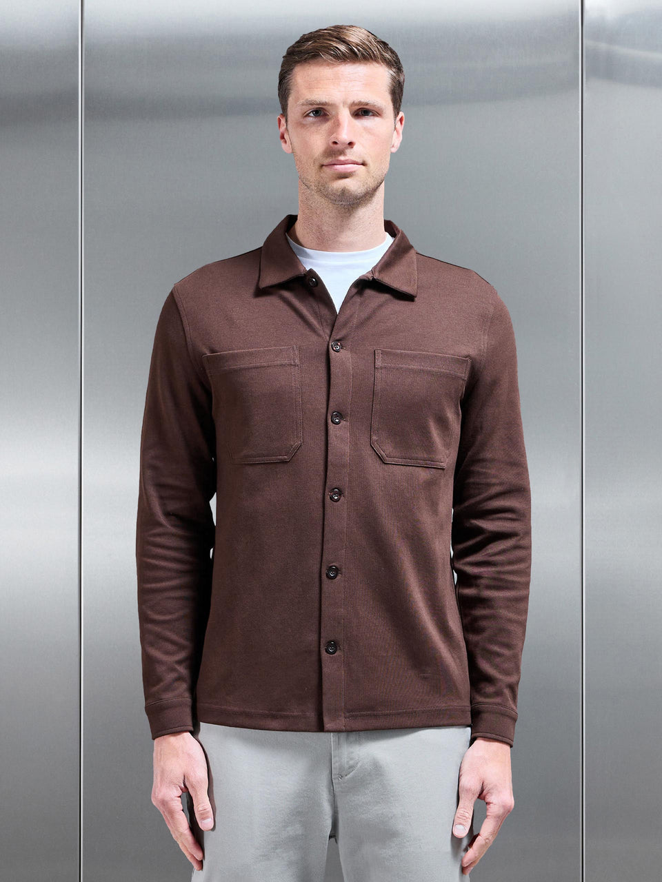 Cotton Jersey Overshirt in Brown