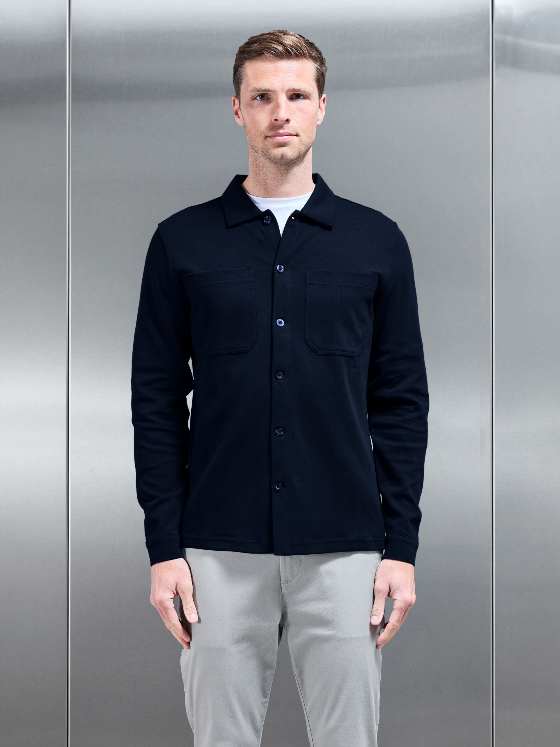 Cotton Jersey Overshirt in Navy