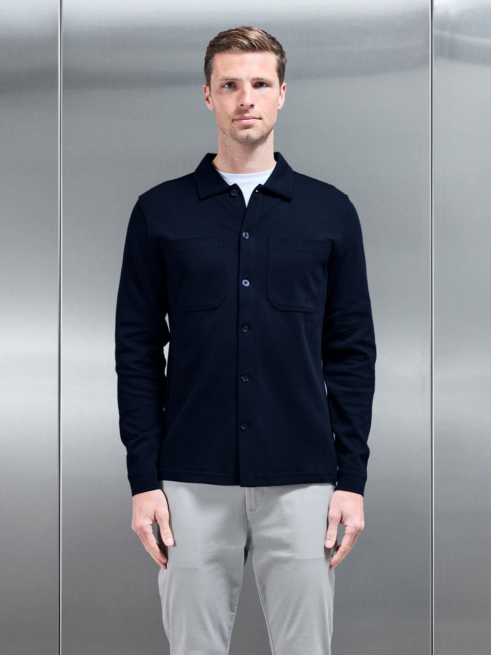 Cotton Jersey Overshirt in Navy