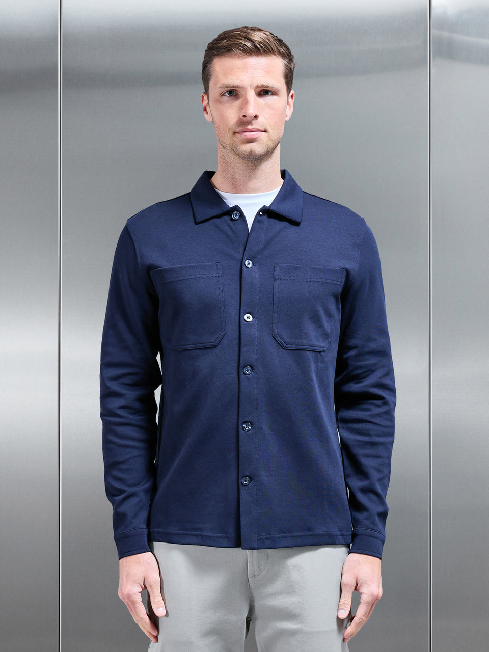 Cotton Jersey Overshirt in Navy