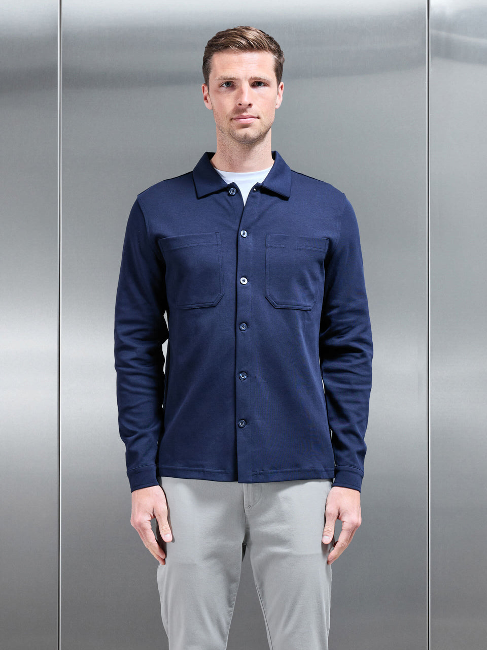 Cotton Jersey Overshirt in Navy