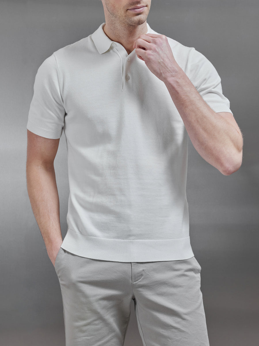 Cotton Knitted Button Polo Shirt in White