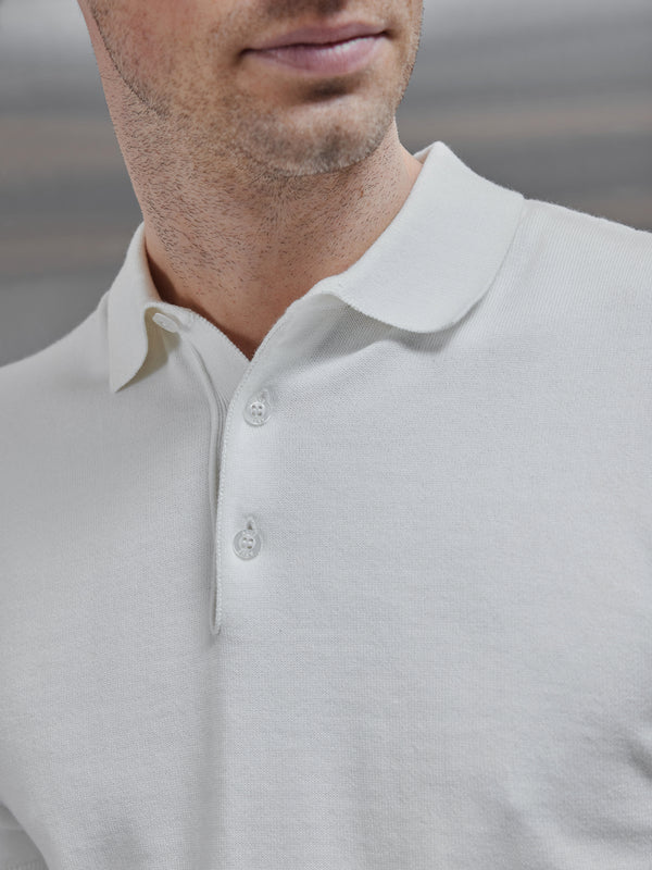 Cotton Knitted Button Polo Shirt in White