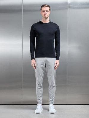 Cotton Knitted Crew Neck Sweatshirt in Black