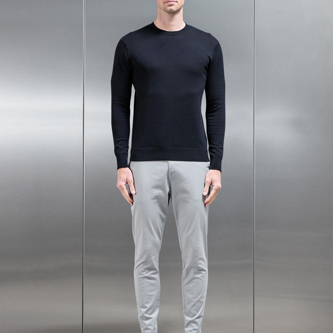 Cotton Knitted Crew Neck Sweatshirt in Black