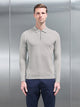 Cotton Knitted Long Sleeve Half Zip Polo Shirt in Oatmeal